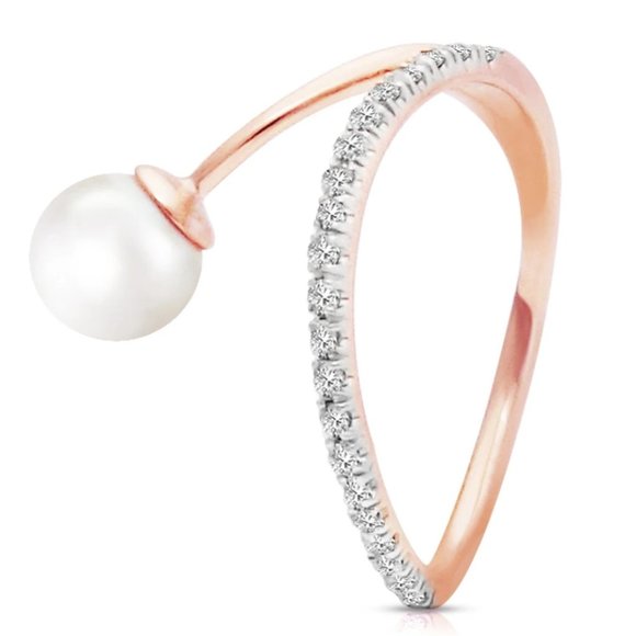 14K Rose Gold Ring Natural Diamond & Pearl
